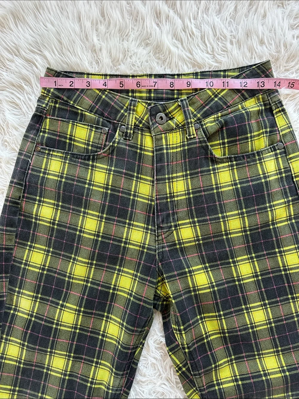 The Ragged Priest green yellow plaid high rise jeans 28